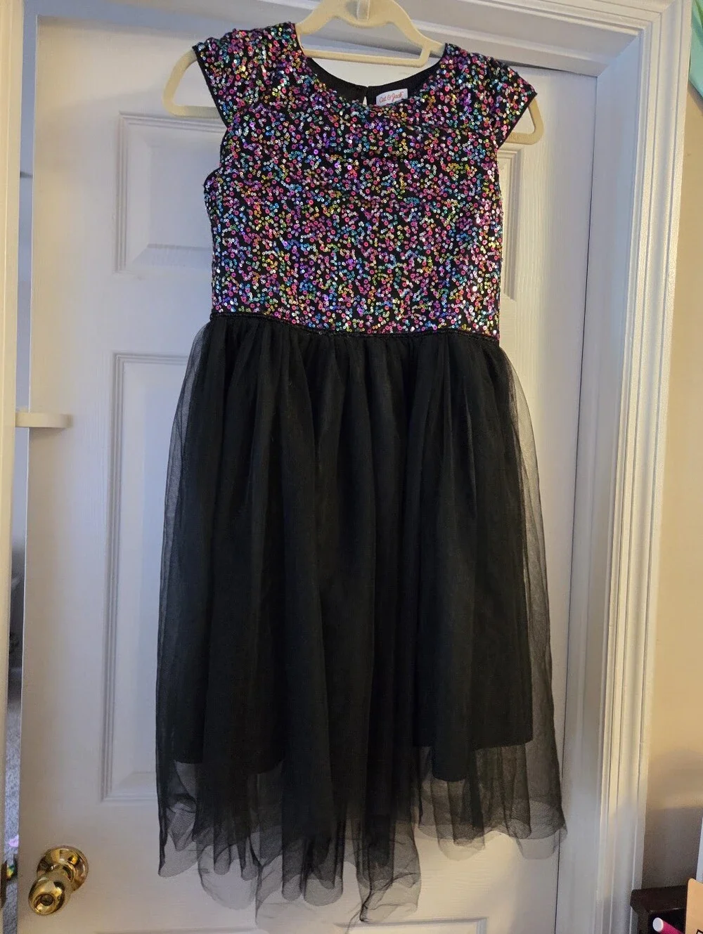 Cat & jack black & colorful sequin dress xl 14/16 sleeveless tulle